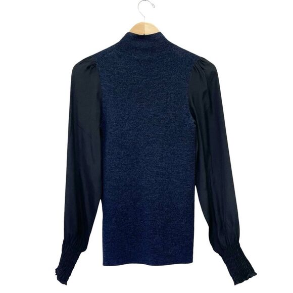 NWT Rebecca Taylor Size Small Merino Wool Mockneck Pullover Navy Blue & Black - Picture 3 of 12